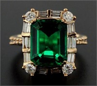 14kt Rose Gold 6.96 ct Emerald & Diamond Ring
