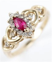 10K YELLOW GOLD RUBY AND DIAMOND LADIES RING