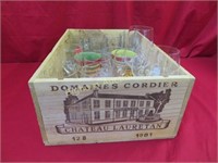 Wooden Crate w/ Wine Glasses & Drinking Glasses