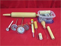 Kitchen Items: Rolling Pin, Thermometers,