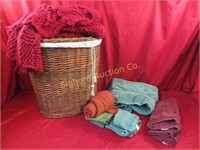 Wicker Laundry Basket w/ Towels, Afghan