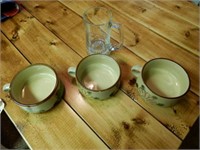3 Soup Bowls & Glass Mug