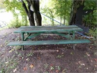 Green - Wooden Picnic Table With 2 Benches