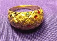 14K YELLOW GOLD RING WITH MULTI COLORED STONES