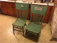 Pair green kitchen chairs