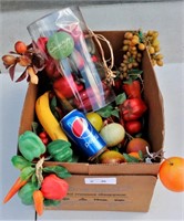 Box Full of Artificial Fruits and Vegetables