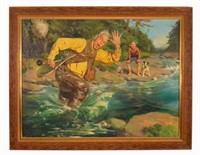 Harold N. Anderson Fly Fisherman Oil Painting