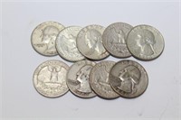 1956-1964 Silver Washington Quarters (lot of 9)