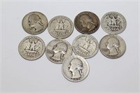1939-1956 Silver Washington Quarters (lot of 9)