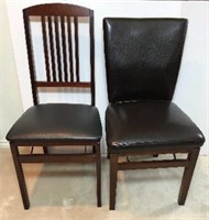 Two Folding Side Chairs-Vinyl & Wood
