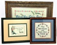 Framed Cross-Stitched Art Lot of 3