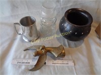 Box Lot - Pottery, Brass, Jar & Stein
