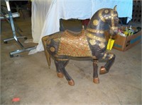 Wooden Horse, Trimmed in Brass/ Copper