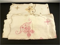 Two Vintage, Hand-Embroidered Linen Table Cloths