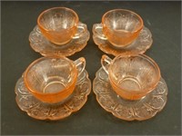 * Four Depression Glass Pink Cherry Blossom Cups &