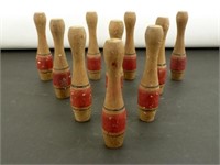Set of 10 Vintage, Small, Wooden Bowling Pins