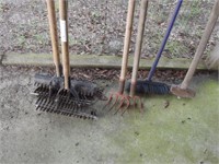 shovels - 14, 1 sledge hammer, 4 cultivators, 1 br
