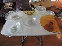 Selection of Crystal Bowls, Amber Cake Plate