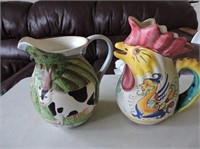 2 Whimsical Pitchers, Tallest 8"