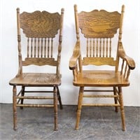 (2) Oak Pressed Back Dining Room Chairs