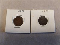 (2) Indian Head Pennies- 1896 & 1897