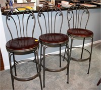 3 Cherry and Metal Bar Stools