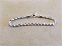 Silver Twisted Rope Bracelet- Size 7.5 to 8"