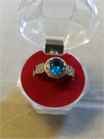 Halo Style Ring Set with a Jordan Blue Topaz Oval