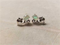 Pair of White Fire Opal Stud Heart Earrings-