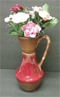 Pottery Vase With Glass Roses