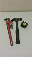 14" Wrench, Hammer & Tape Measure