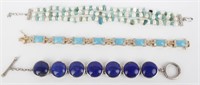 STERLING SILVER TURQUOISE TENNIS BRACELETS LOT OF3