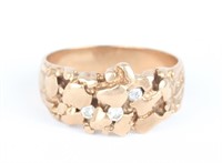 14K YELLOW GOLD NUGGET RING WITH DIAMONDS