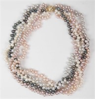 COLORED PEARL FIVE STRAND BEAD NECKLACE