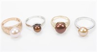 .925 STERLING SILVER PEARL RINGS - LOT OF FOUR