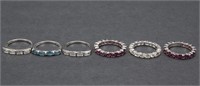 .925 STERLING SILVER GEMSTONE BANDS - LOT OF SIX