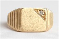 14K MENS SIGNET RING WITH DIAMOND ACCENT