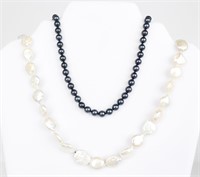 BLACK AND WHITE PEARL NECKLACES - LOT OF 2