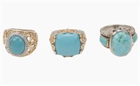 .925 STERLING SILVER TURQUOISE RINGS - LOT OF 3
