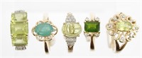 10K YELLOW GOLD AND GEMSTONE RINGS - LOT OF 5