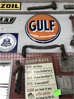 SIGN LOT, GULF, SHOP RATE, DRAW KNIFE , HAMMER