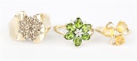 10K YELLOW GOLD GEMSTONE RINGS - LOT OF THREE