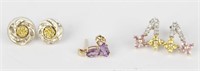 CANARY DIAMOND AND PINK TOPAZ EARRINGS LOT OF 3