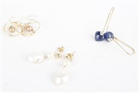 LADIES 14K YELLOW GOLD EARRINGS - LOT OF 3