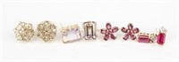 10K STUD EARRINGS DIAMOND RUBY & AMETRINE LOT OF 4