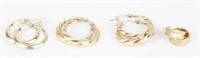 14K YELLOW GOLD HOOP EARRINGS LOT OF FOUR