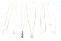 LADIES 10K GOLD NECKLACE PEARL SAPPHIRE LOT OF 6