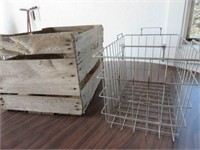 Wood crate & wire basket