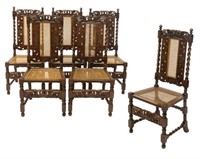 (6) ENGLISH OAK SPIRALED PUTTI CARVED SIDE CHAIRS