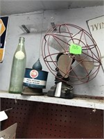 VINTAGE FAN, OLD BOTTLE, WHEEL BEARING GREASE